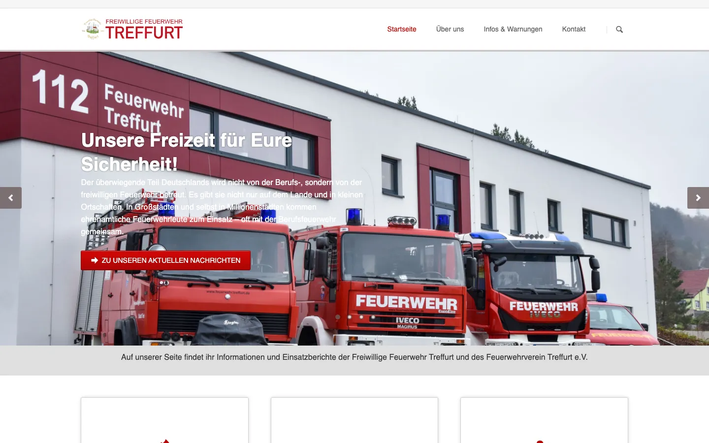 Screenshot der Website Feuerwehr Treffurt