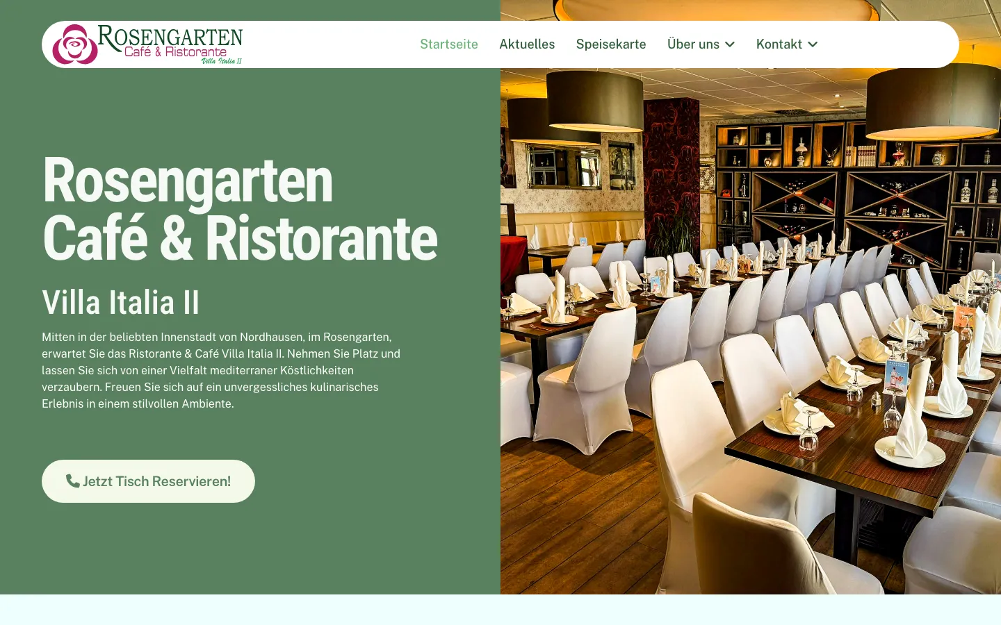 Screenshot der Website Rosengarten Café