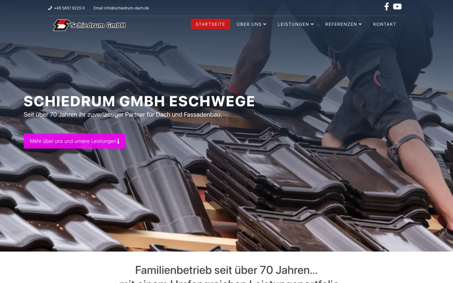 Screenshot der Website Schiedrum Dach