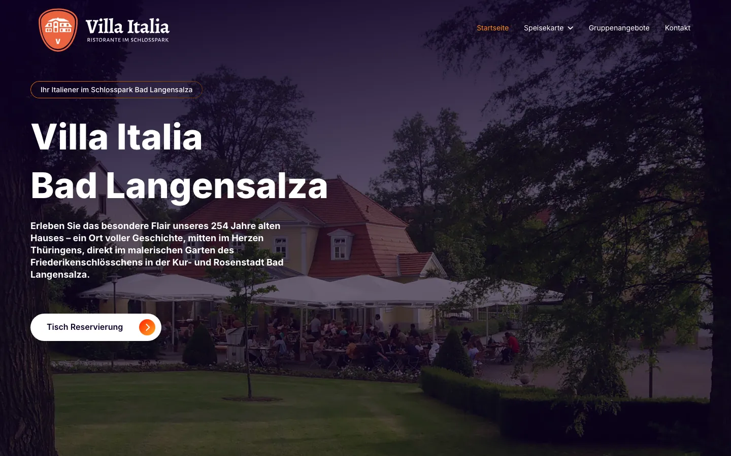 Screenshot der Website Villa Italia